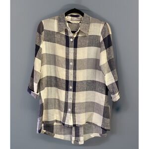 Soft‎ Surroundings Top Women's XS  Blue White Checkered Button Down Retro Funky